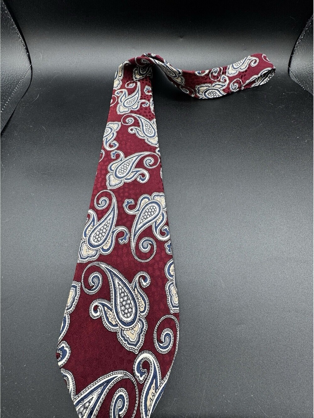Oak Creek 100% Silk Tie Burgundy Paisley Blue Ivory Made In USA Men